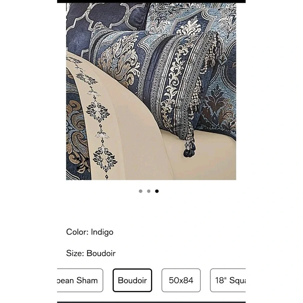Bridgerton Middlebury Boudoir Pillow Embroidered Indigo Navy Blue Beaded READ